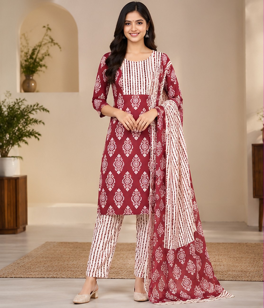 Floral Printed Kurti Set - 3Pcs