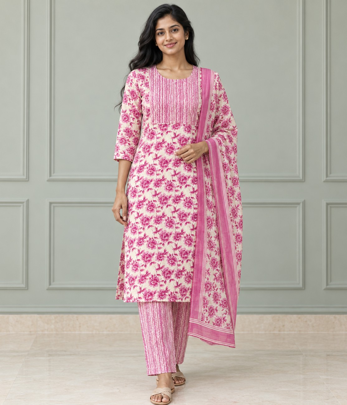 Floral Printed Kurti Set - 3Pcs