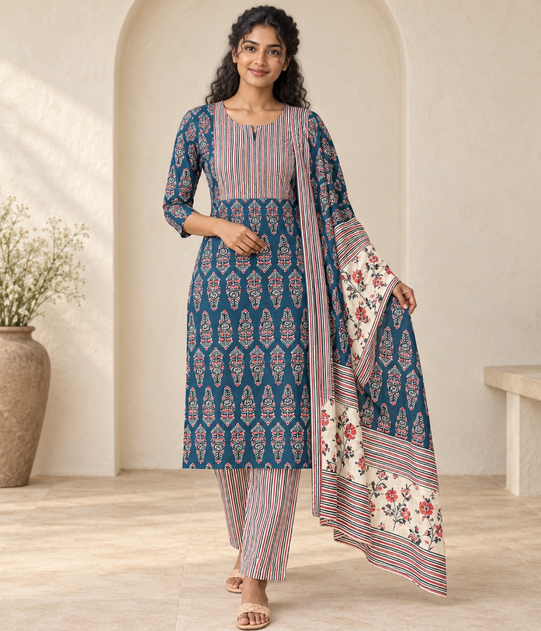 Floral Printed Kurti Set - 3Pcs