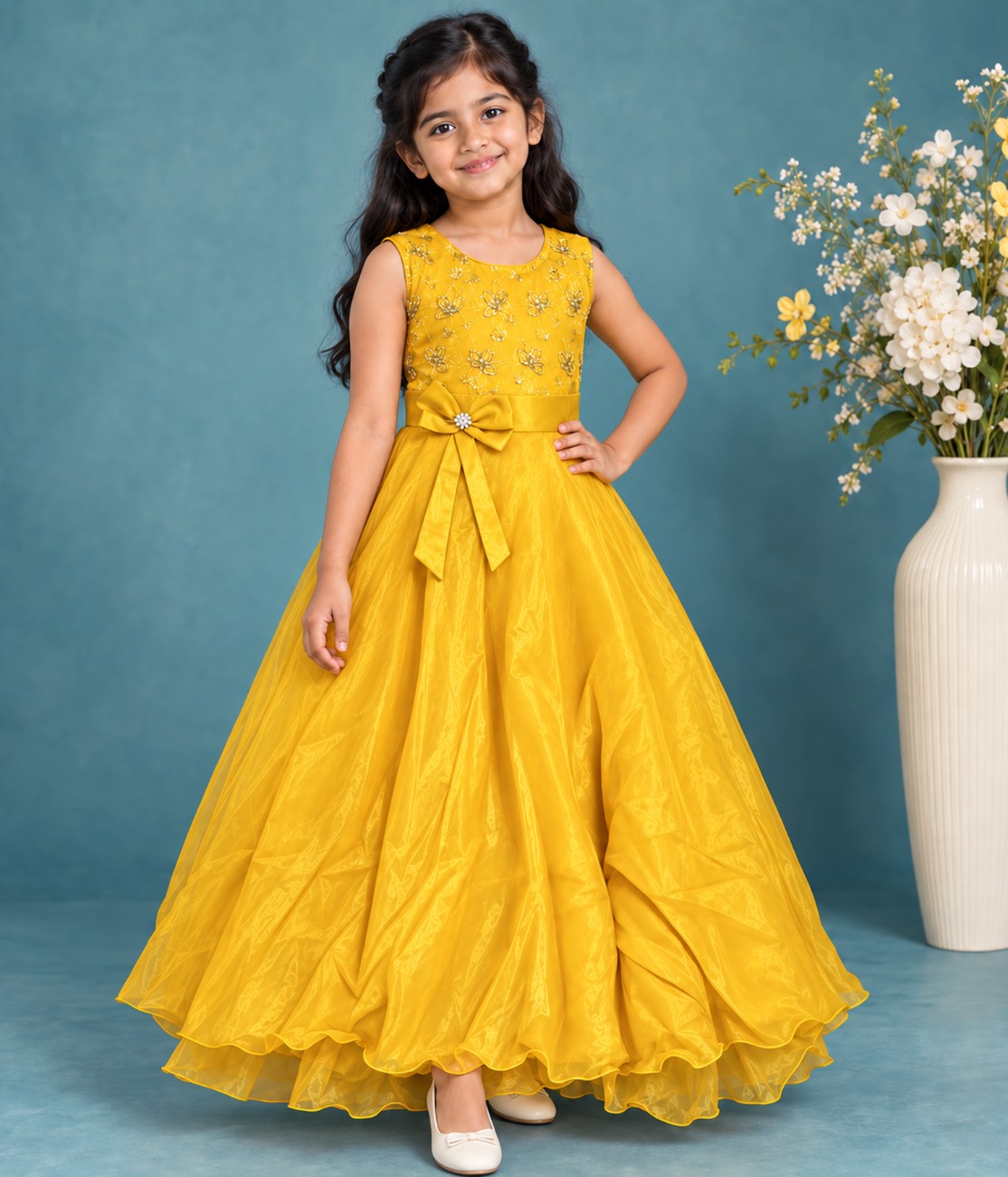 Girls Elegant Floral Full Length Frock