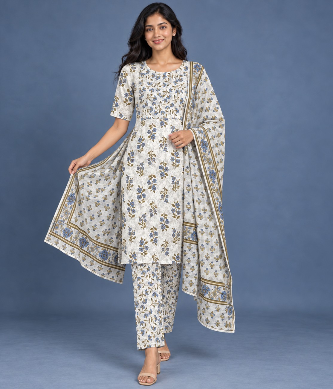 Floral Printed Kurti Set - 3Pcs